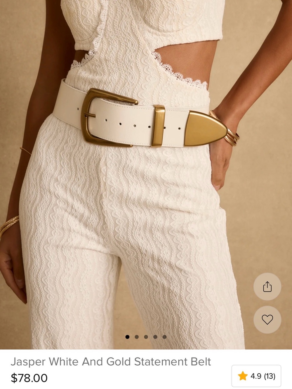 12th Tribe White Belt with Gold Hardware Statement Buckle